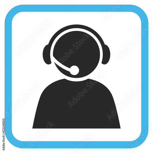 Call Center Operator blue and gray vector icon. Image style is a flat icon symbol in a rounded square frame on a white background.