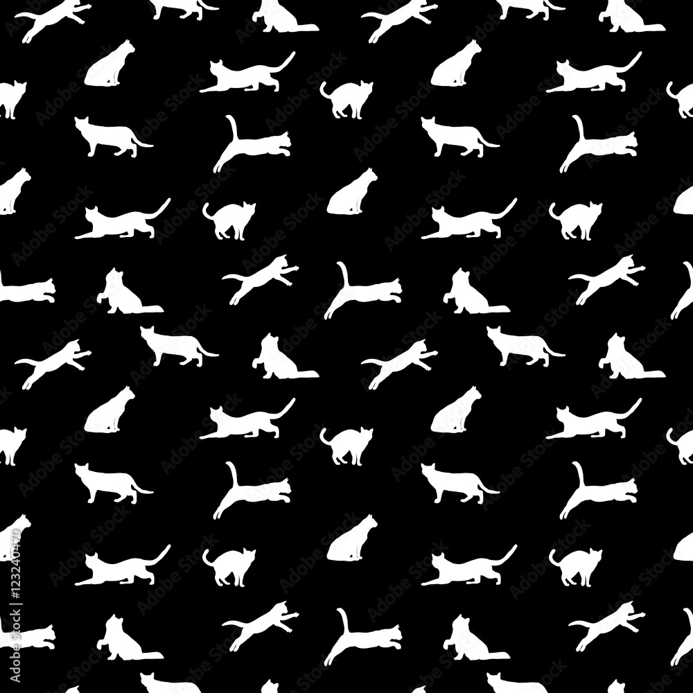 cat seamless background, vector silhouette cat seamless background, vector silhouette