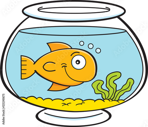 Cartoon illustration of a fish in a fish bowl.