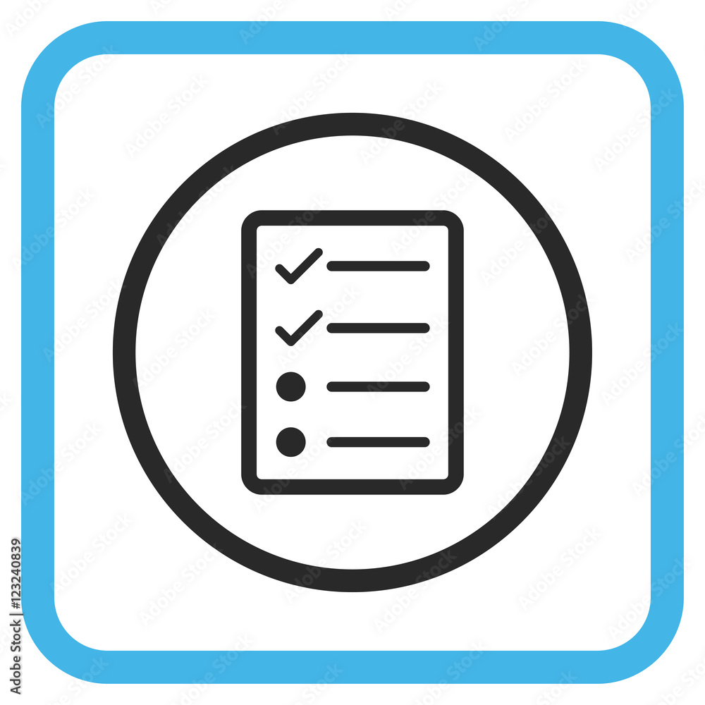 Checklist Page blue and gray vector icon. Image style is a flat icon symbol inside a rounded square frame on a white background. Checklist Page blue and gray vector icon. Image style is a flat icon symbol inside a rounded square frame on a white background.