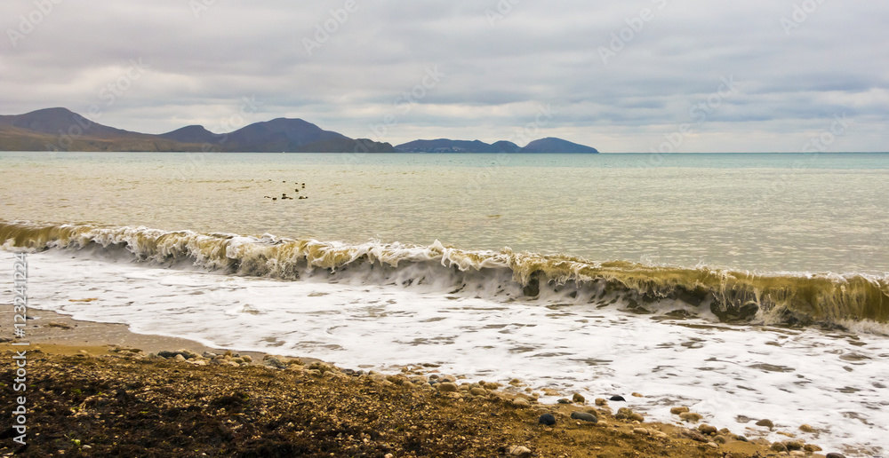 Waves in the Bay in cloudy weather.Crimea. Waves in the Bay in cloudy weather.Crimea.