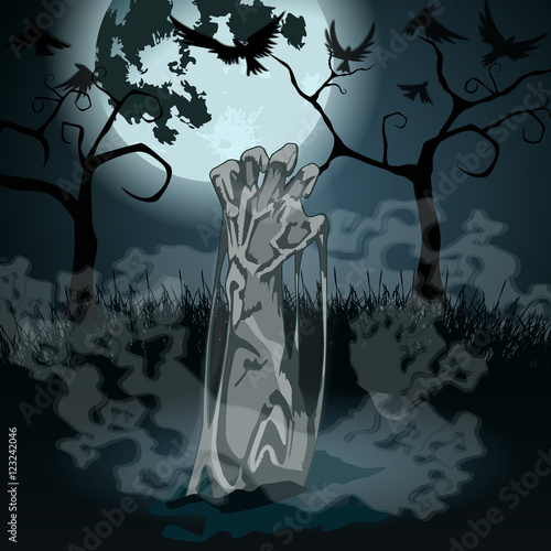 Illustration of undead zombie rising from the grave