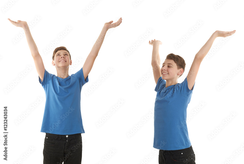 Cute teenager boy over white isolated background Cute teenager boy over white isolated background