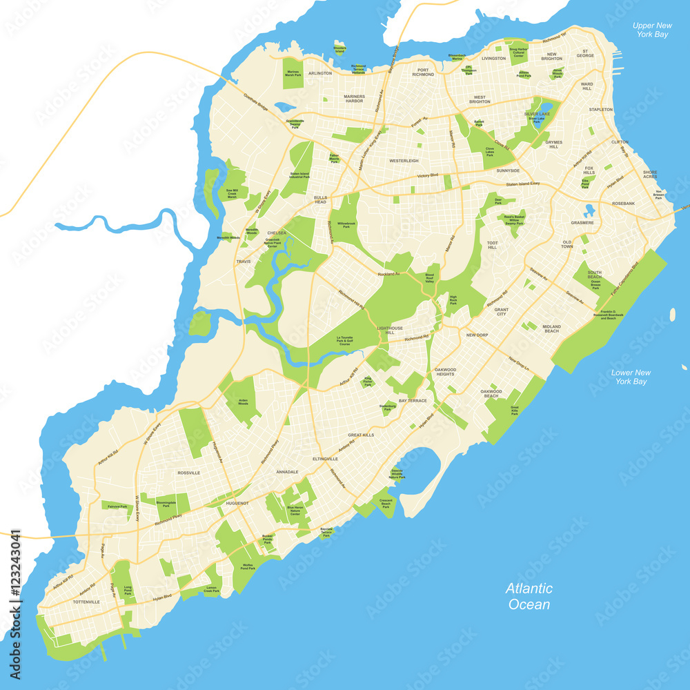 Staten Island - New York City Map - vector illustration