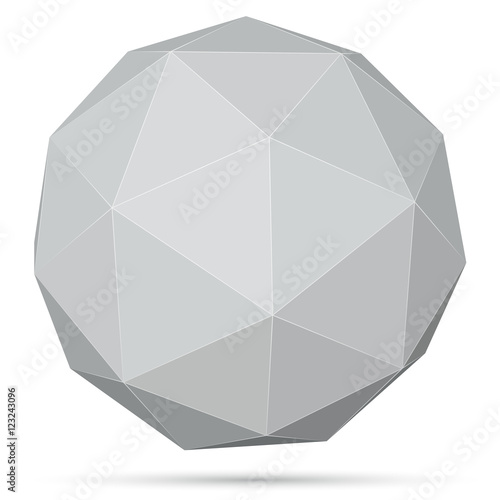 Polygonal grey 3D sphere vector illustration.