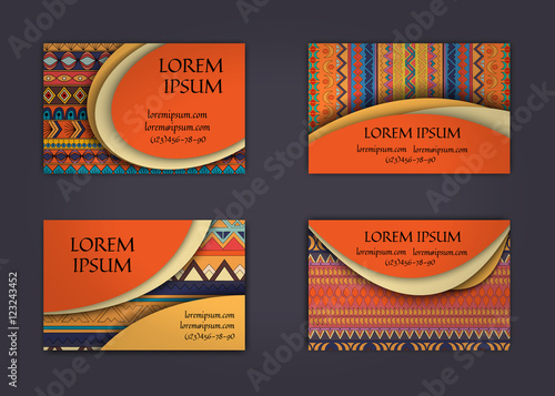 business card or visiting card template with boho style pattern background.corporate identity design. Flyer Layout.