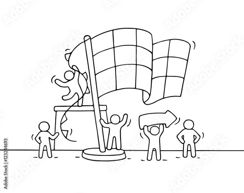 Sketch of working little people with finish flag