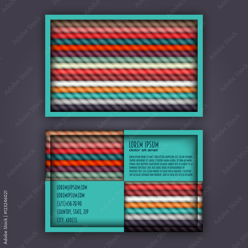business card template with 3D paper colorful lines