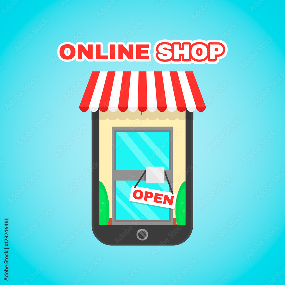 Mobile online shop vector flat icon illustration. E-commerce, digital  market, online purchase, online shopping, mobile app, for your personal or  commercial use concept Stock Vector | Adobe Stock
