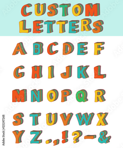 Three-dimensional layered custom children alphabet font.