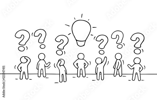 people with question sings and lamp idea