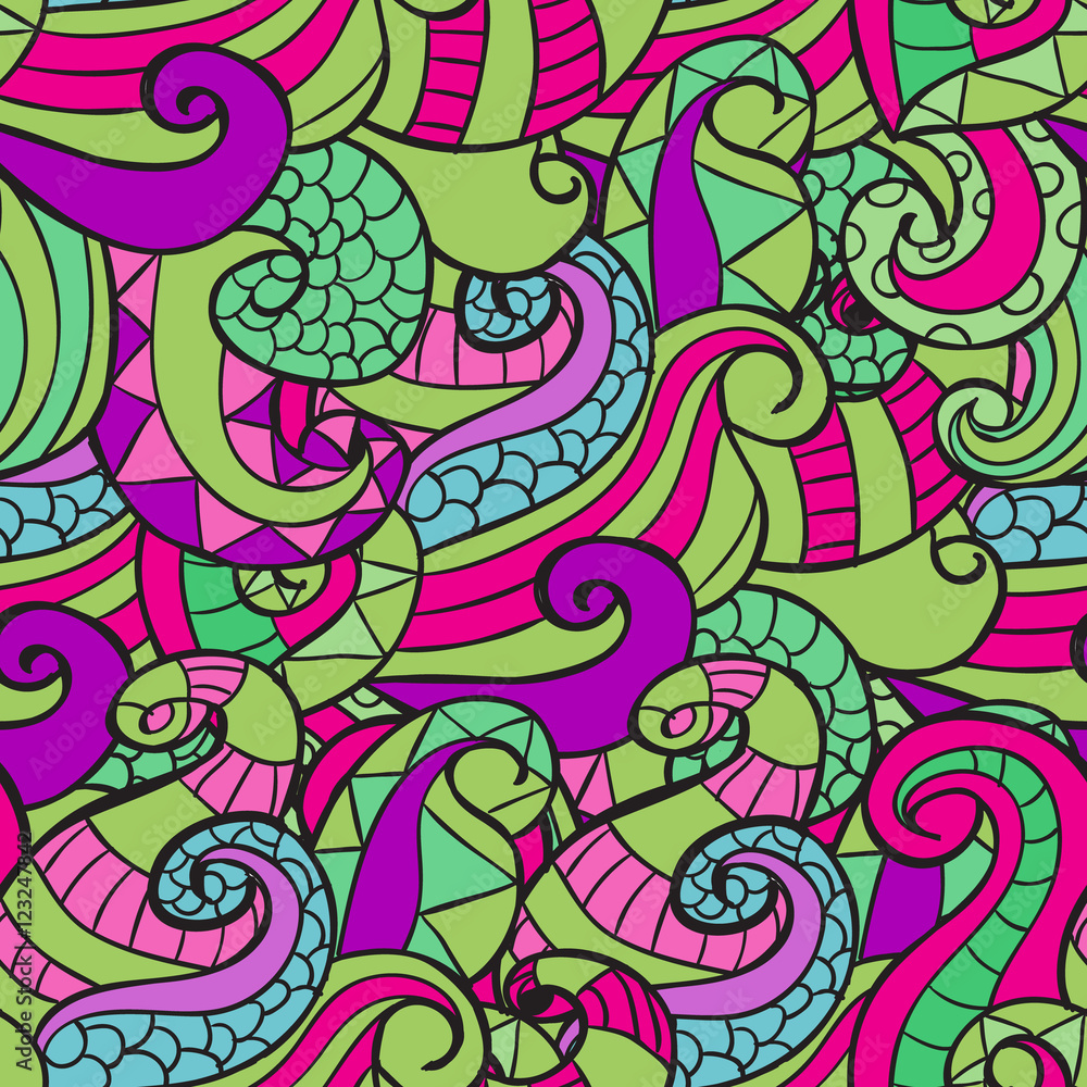 Colorful decorative seamless hand drawn doodle nature ornamental curl vector pattern.