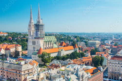 Kaptol and catholic cathedral in the center of Zagreb  Croatia  panoramic view 