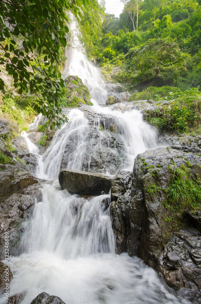Waterfall in summer forest at Cha Om, Kaeng Khoi District, Sara Waterfall in summer forest at Cha Om, Kaeng Khoi District, Sara