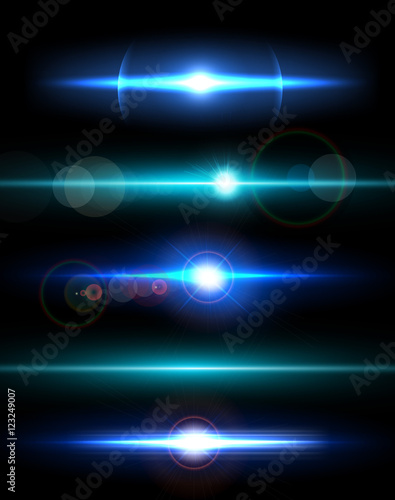 Set of sparkle lights with transparency effects. Collection of beautiful bright lens flares.