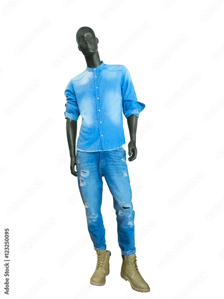 Male mannequin dressed in shirt and blue jeans Male mannequin dressed in shirt and blue jeans