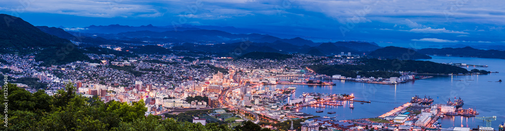 Sasebo city skyline view from mount Yumihari overlook Nagasaki,