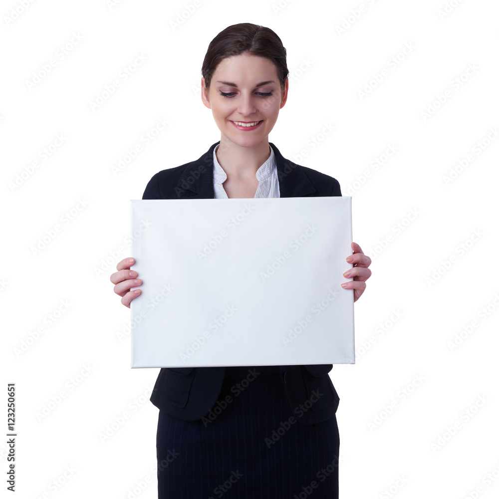 Smiling businesswoman standing over white isolated background Smiling businesswoman standing over white isolated background