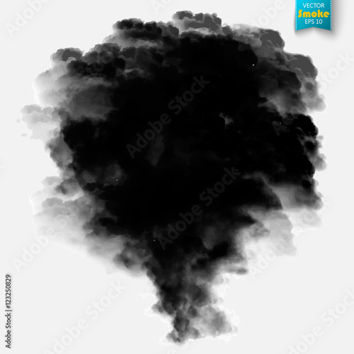 Black fog or smoke isolated transparent special effect. Black vector cloudiness, mist or smog background. Vector illustration