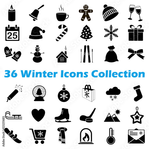 Vector black winter icon collection