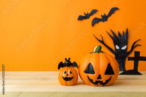 Halloween Pumpkins on wooden table