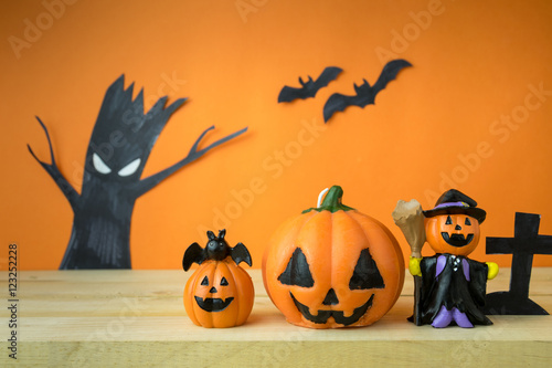 Halloween Pumpkins on wooden table