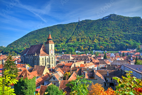 Beautiful cityscape of Brasov town, the most beautiful region of of Transylvania in Romania photo