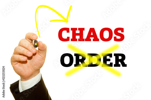 Tableau sur toile Hand writing CHAOS and ORDER word on a transparent wipe board.