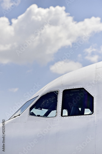 Pilot cockpit seen from outside airplane