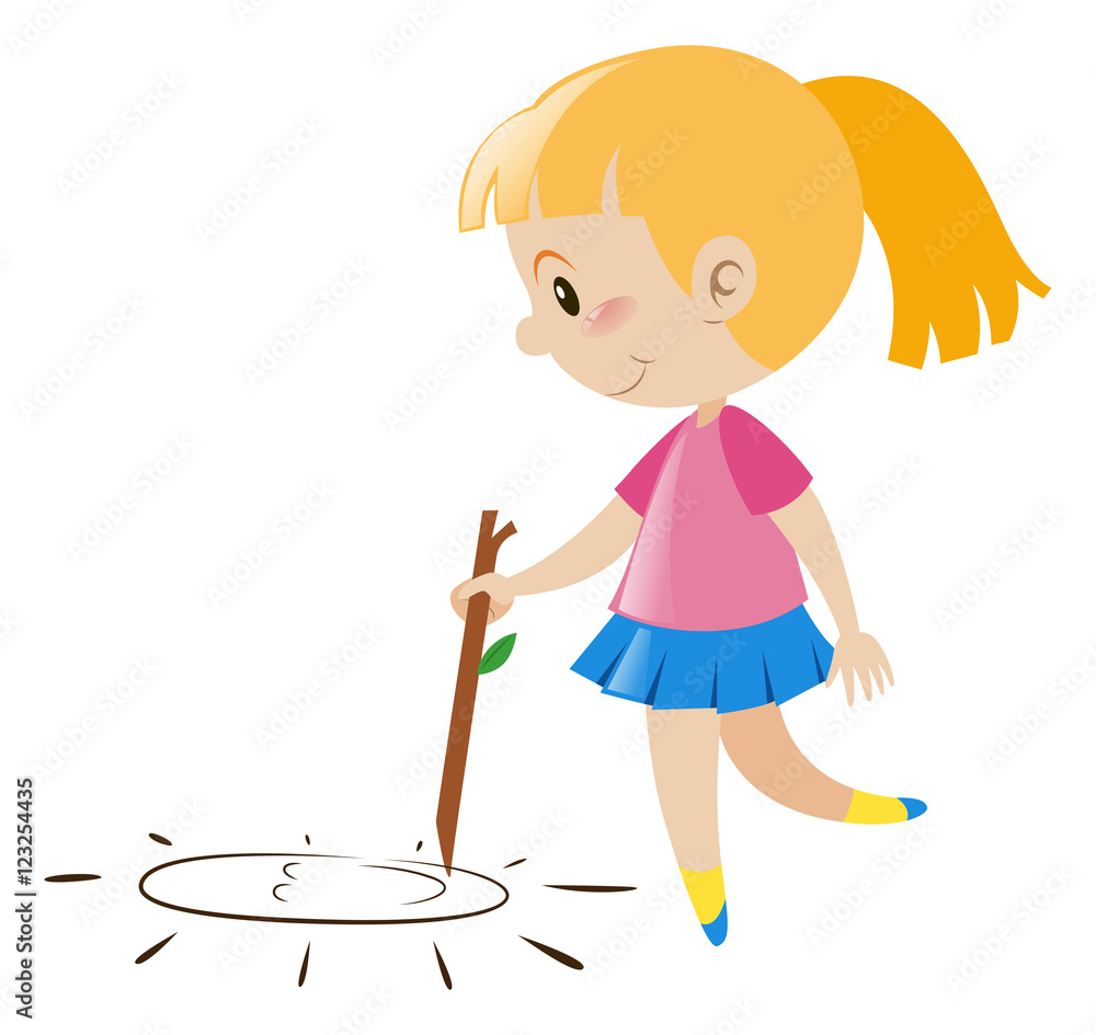 Little girl doodle on floor Little girl doodle on floor