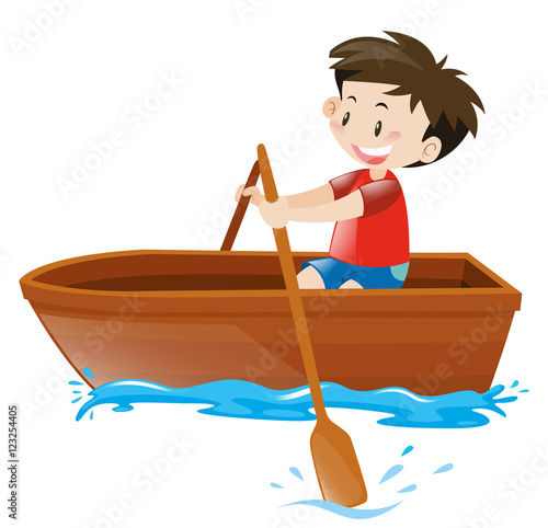 Little boy in red shirt on rowboat
