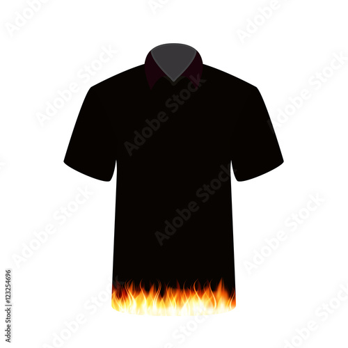 Black T-shirt with the Image of Fire. Vector Illustration.