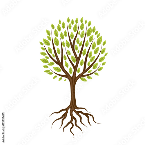 Abstract stylized tree with roots and leaves. Natural illustration