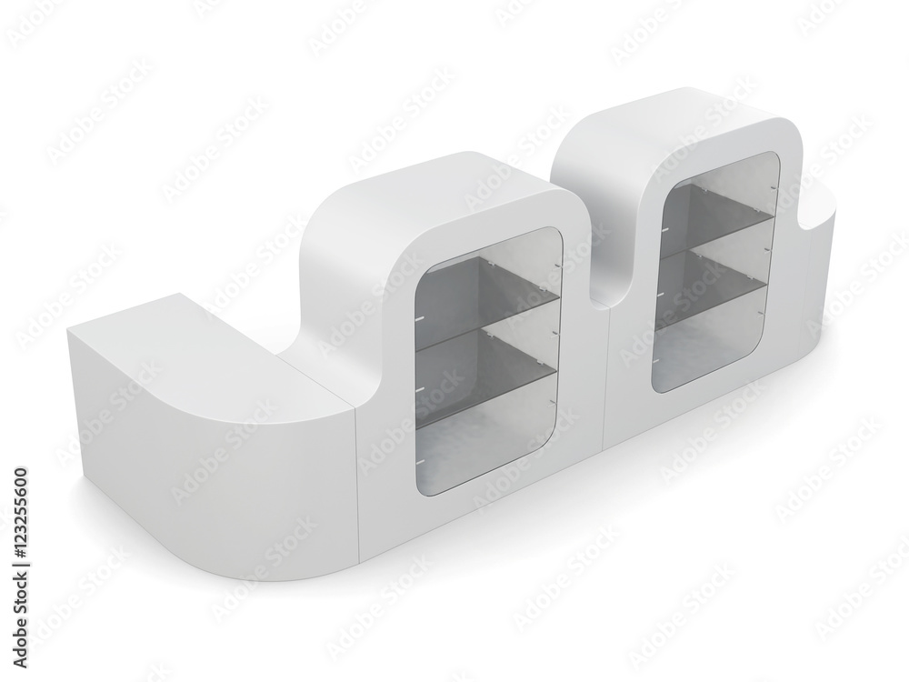 White counter with showcase isolated. 3d rendering White counter with showcase isolated. 3d rendering