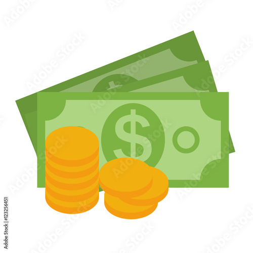 US Dollar Stack Paper Banknotes and Gold Coins  Icon Sign Busine