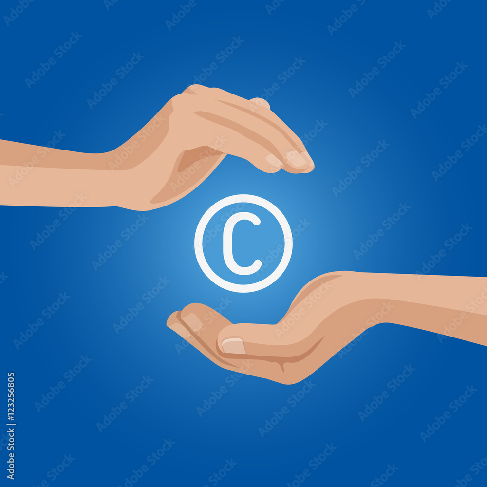 Flat hands Copyright sign mark infringement protection vector. Flat hands Copyright sign mark infringement protection vector.