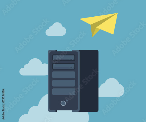 Flat paper air plane fly pc vector Emailing global communication