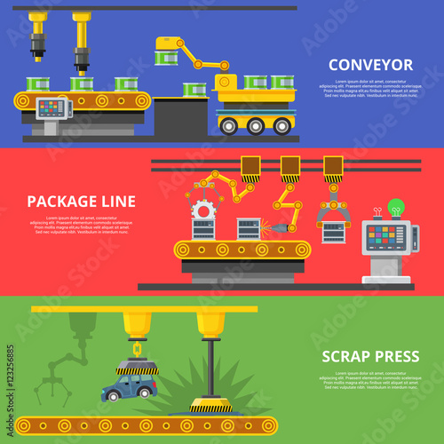 Linear Flat manufacture conveyor package line scrap press vector