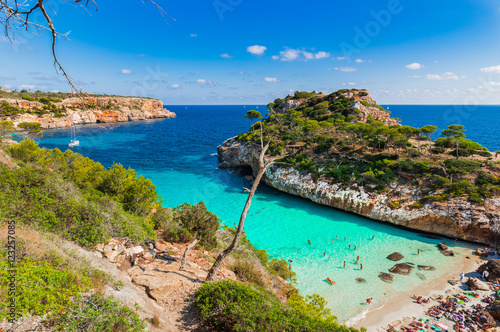 Idyllic view to the beautiful cove beach Cala des Moro Majorca Spain