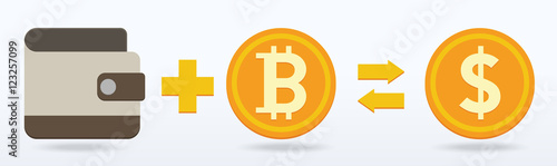 Bitcoin wallet exchange flat design,Digital or virtual coin,vector illustration eps10