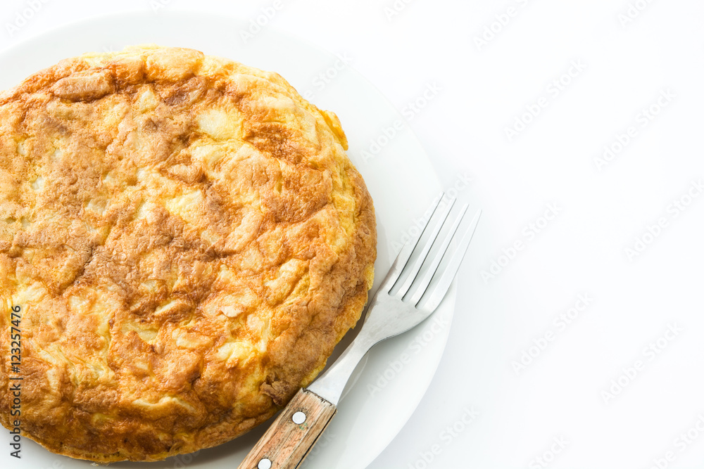 Traditional spanish omelette isolated on white background

