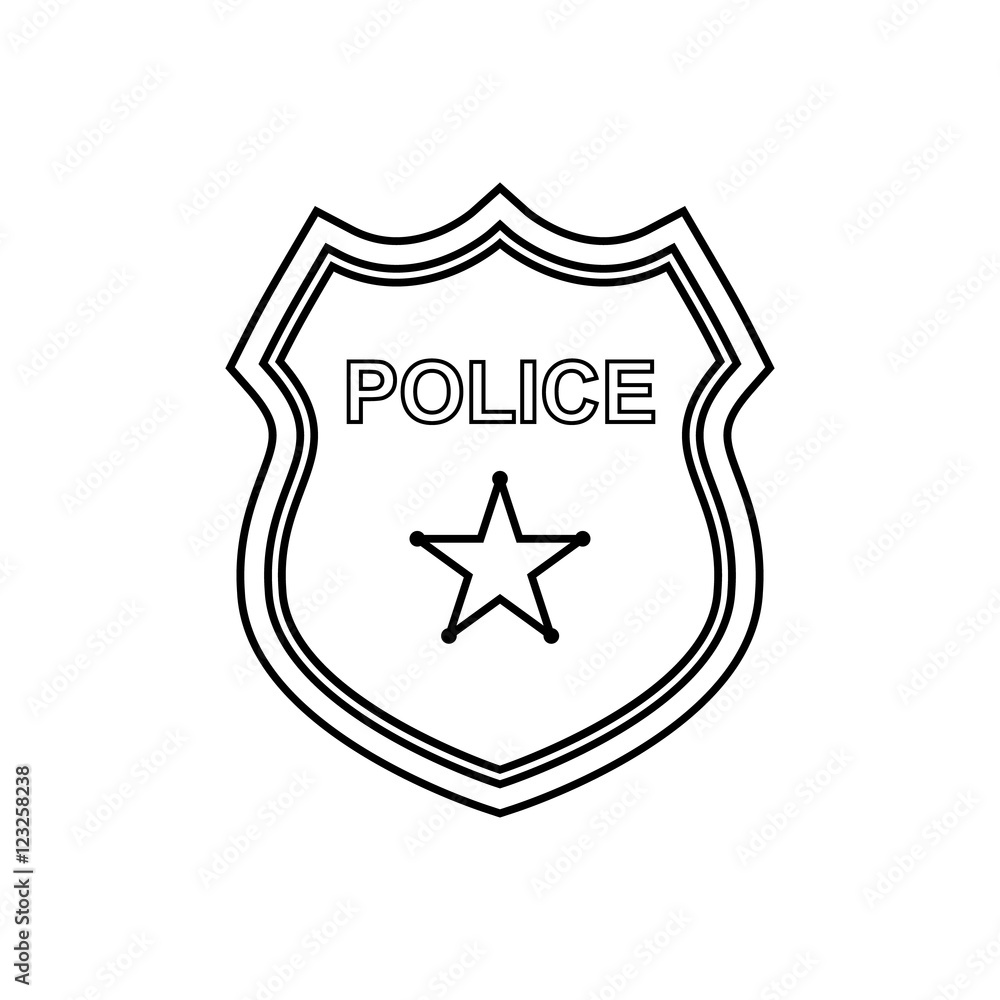 Police badge outline icon. Linear vector illustration