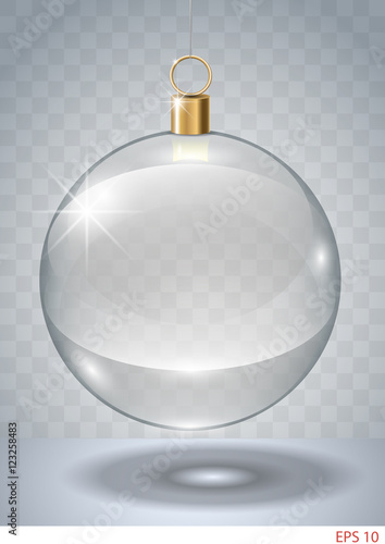 Transparent glass Christmas garland on the gold suspension. Vector graphics