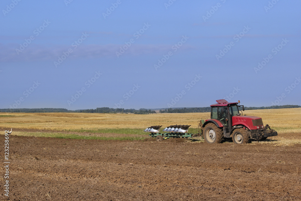 Autumn. Grain harvester combine and the stork. Autumn. Grain harvester combine and the stork.