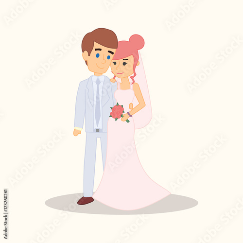 Wedding couple cartoon characters. Bride and groom vector illustration for invitation  greeting card design  t-shirt print  inspiration poster.