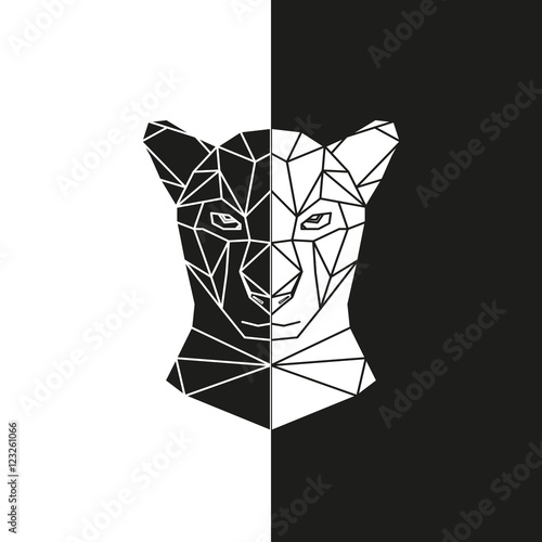 Black and white panther head geometric lines silhouette isolated. Panther mask. Vector illustration.