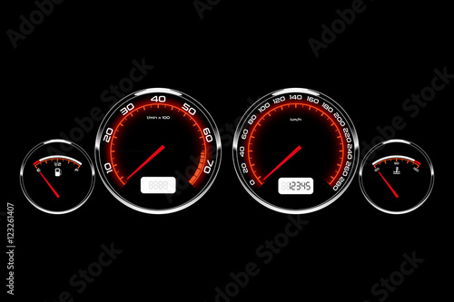 Car dashboard with chrome rings, vector illustration