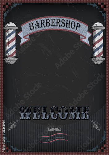Frame border scissors and comb sign shingle for barber, coiffeur