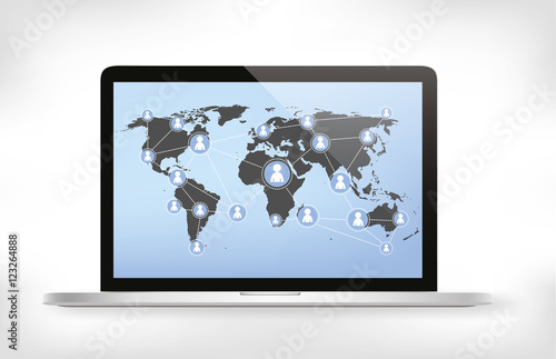 world map  social media concept on modern laptop