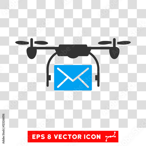 Vector Mail Delivery Drone EPS vector pictograph. Illustration style is flat iconic bicolor blue and gray symbol on a transparent background.